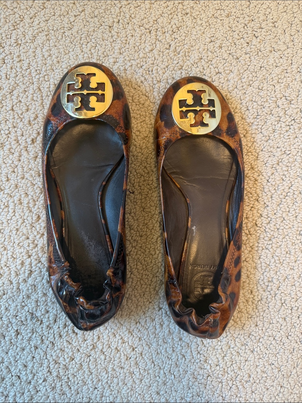 Tory Burch Leopard Print Leather Ballet Flats with Gold Logo